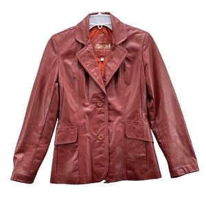 Lesoleil Genuine Leather Jacket Women Small CherryRed Y2K 70s Corpcore Chic Coat